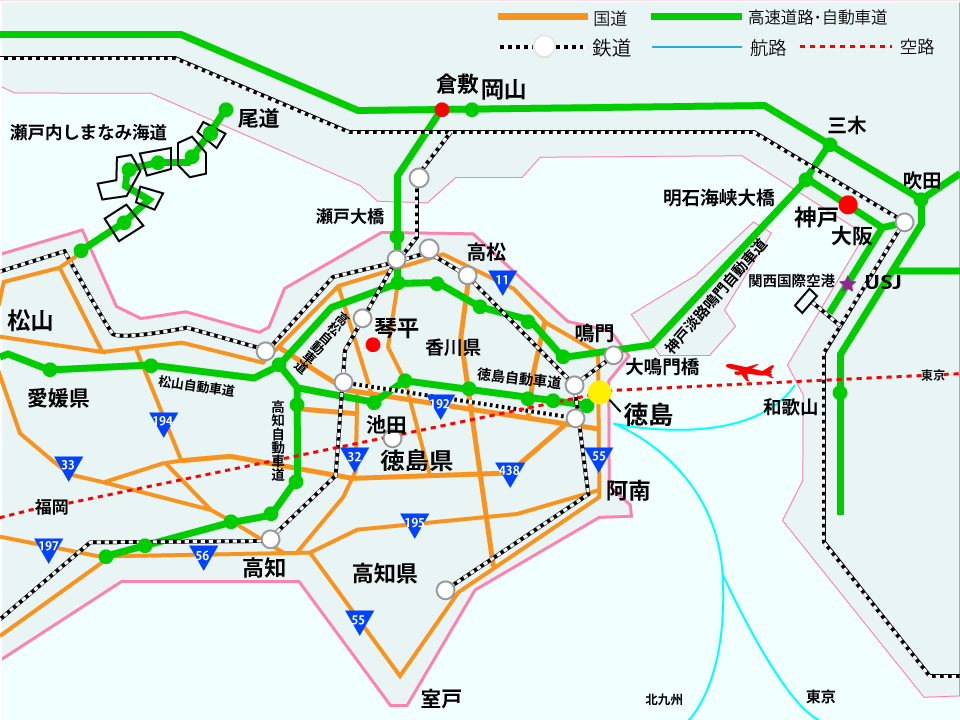 徳島市のアクセス地図